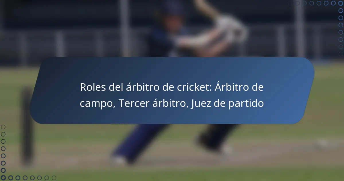 Roles del árbitro de cricket: Árbitro de campo, Tercer árbitro, Juez de partido